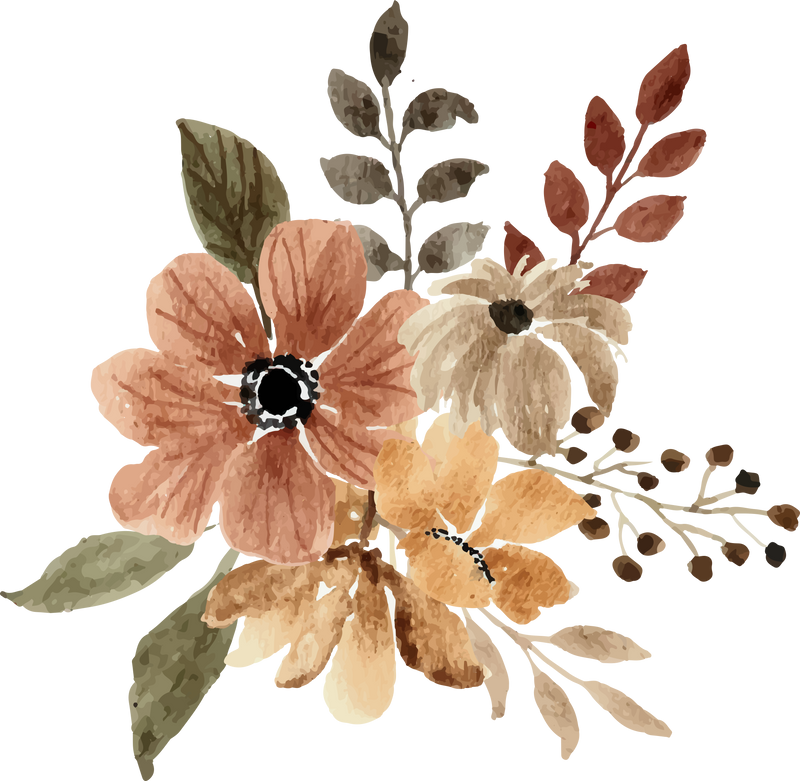 Brown Earthy Watercolor Flower Arrangement Bouquet